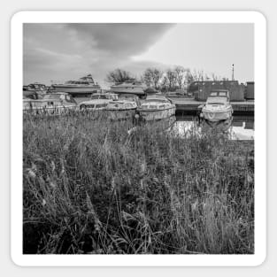 Moored boats in Acle, Norfolk Sticker